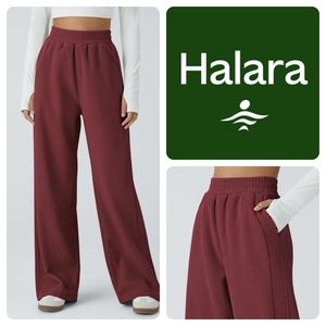 HALARA Red High Waisted Side Pocket Straight Leg Mop Corduroy Casual Pants